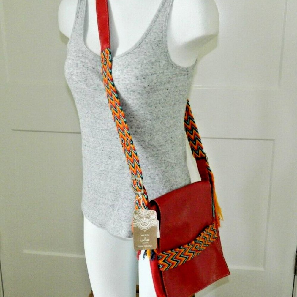 NWT WAYUU Red Leather Hippie Hobo Bag $149.00